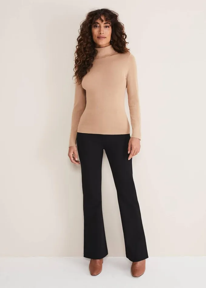 Phase Eight Ottilie Button Detail Roll Neck Knit Camel Women Knitwear