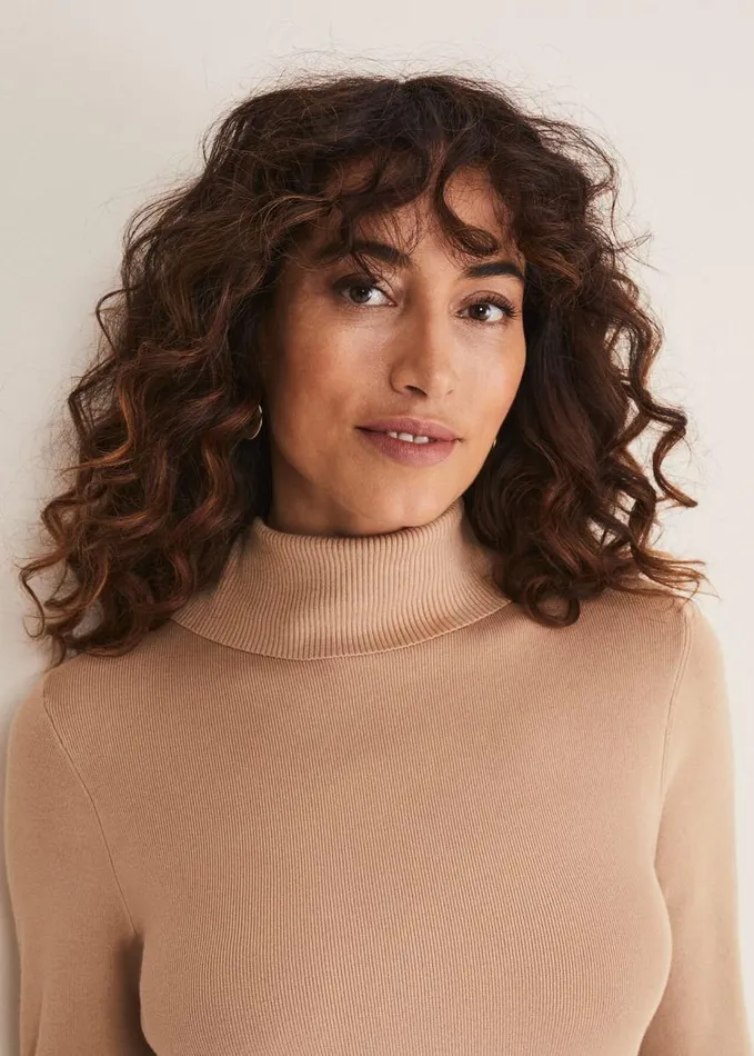 Phase Eight Ottilie Button Detail Roll Neck Knit Camel Women Knitwear