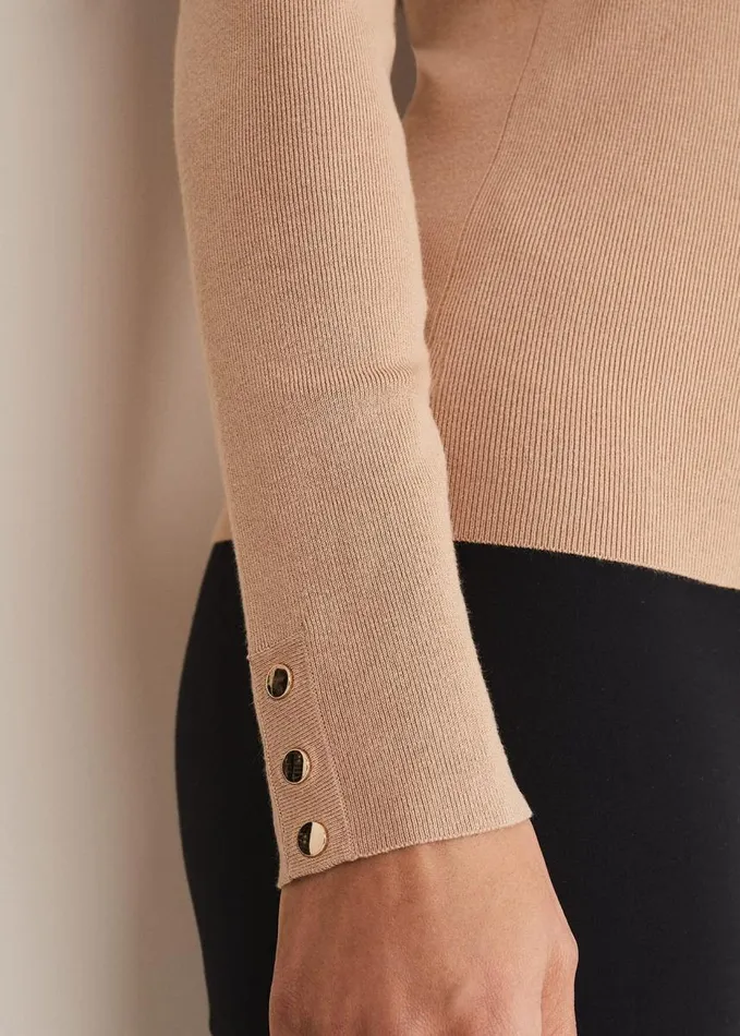Phase Eight Ottilie Button Detail Roll Neck Knit Camel Women Knitwear