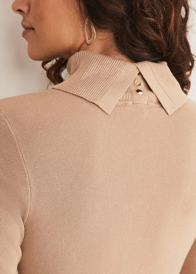 Phase Eight Ottilie Button Detail Roll Neck Knit Camel Women Knitwear