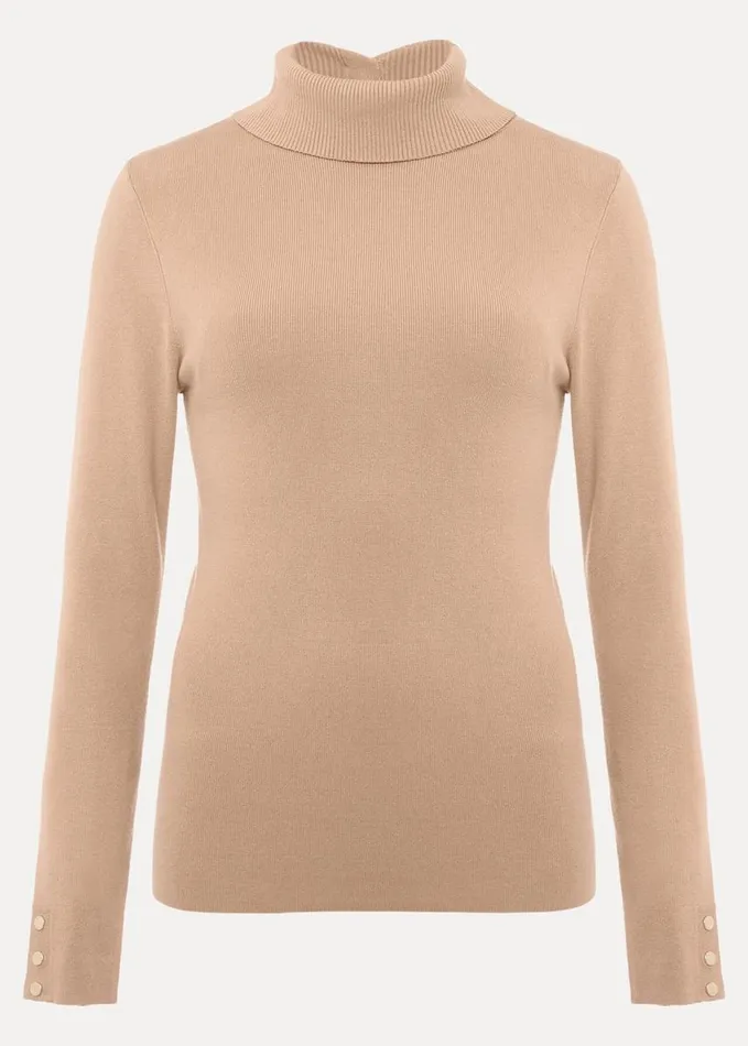 Phase Eight Ottilie Button Detail Roll Neck Knit Camel Women Knitwear