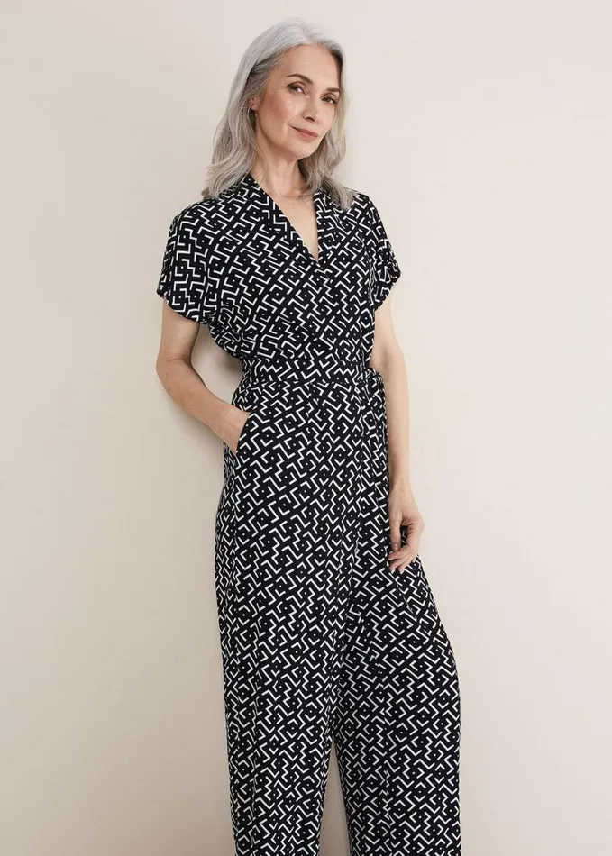 Phase Eight Paige Abstract Print Wide Leg Jumpsuit Navyivory Women Dresses