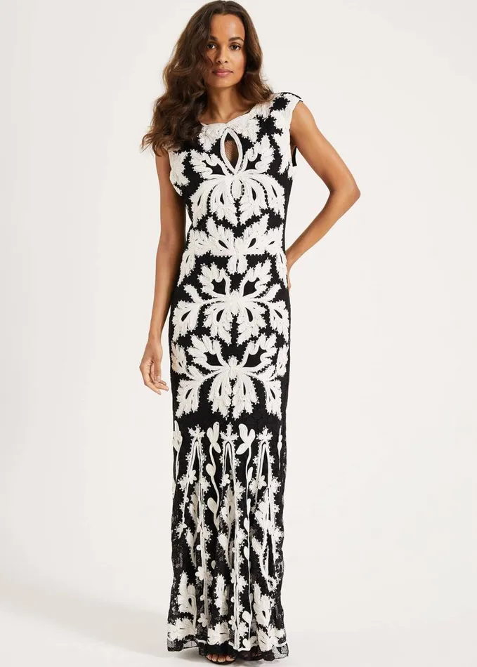 Phase Eight Paige Tapework Lace Maxi Dress Blackivory Women Dresses