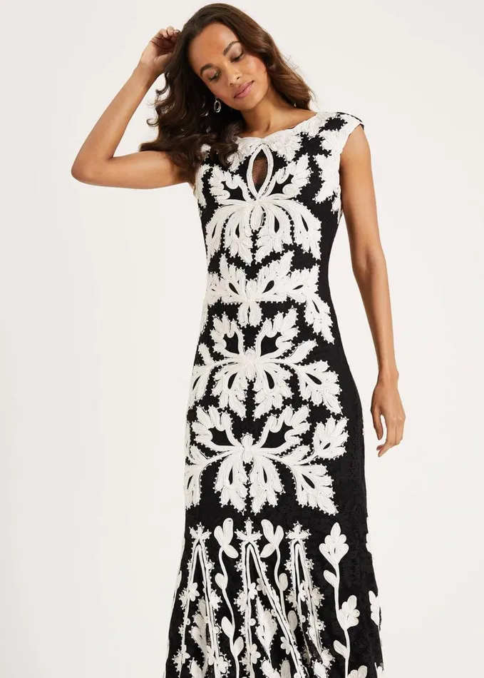 Phase Eight Paige Tapework Lace Maxi Dress Blackivory Women Dresses