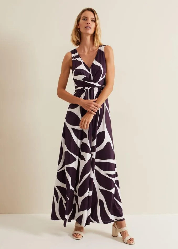 Phase Eight Palmer Leaf Print Maxi Dress Purple Women Dresses