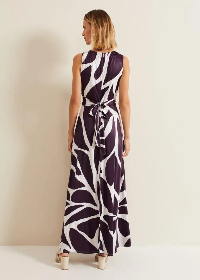 Phase Eight Palmer Leaf Print Maxi Dress Purple Women Dresses