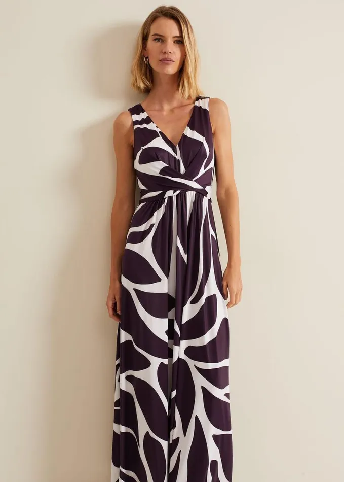 Phase Eight Palmer Leaf Print Maxi Dress Purple Women Dresses