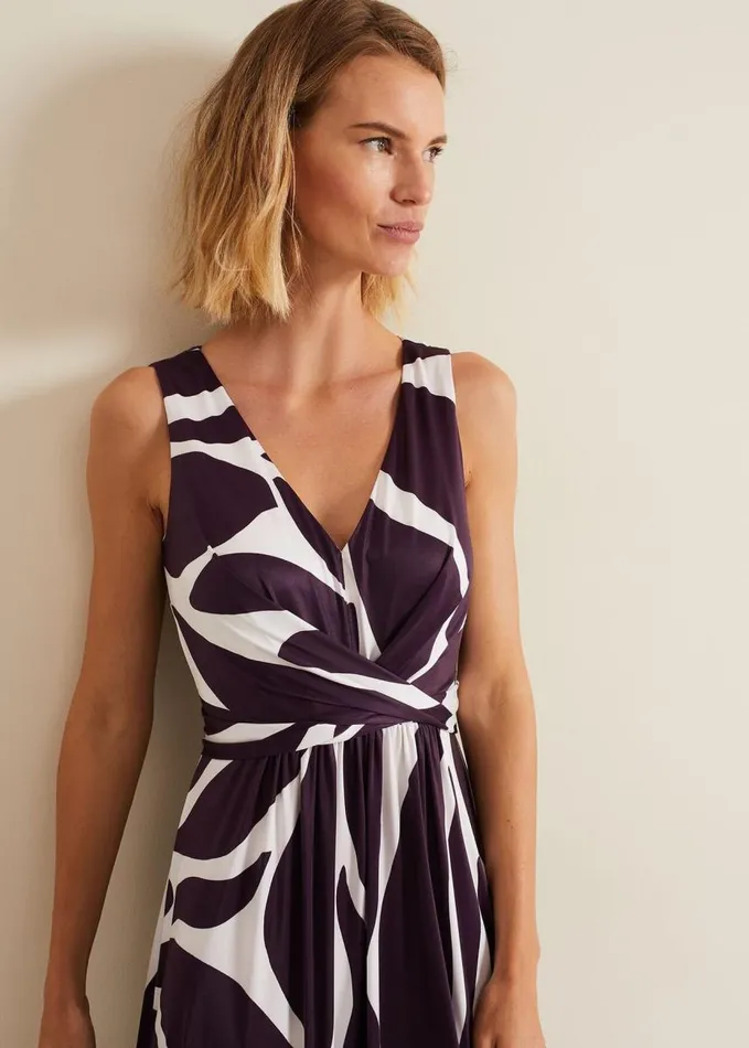 Phase Eight Palmer Leaf Print Maxi Dress Purple Women Dresses