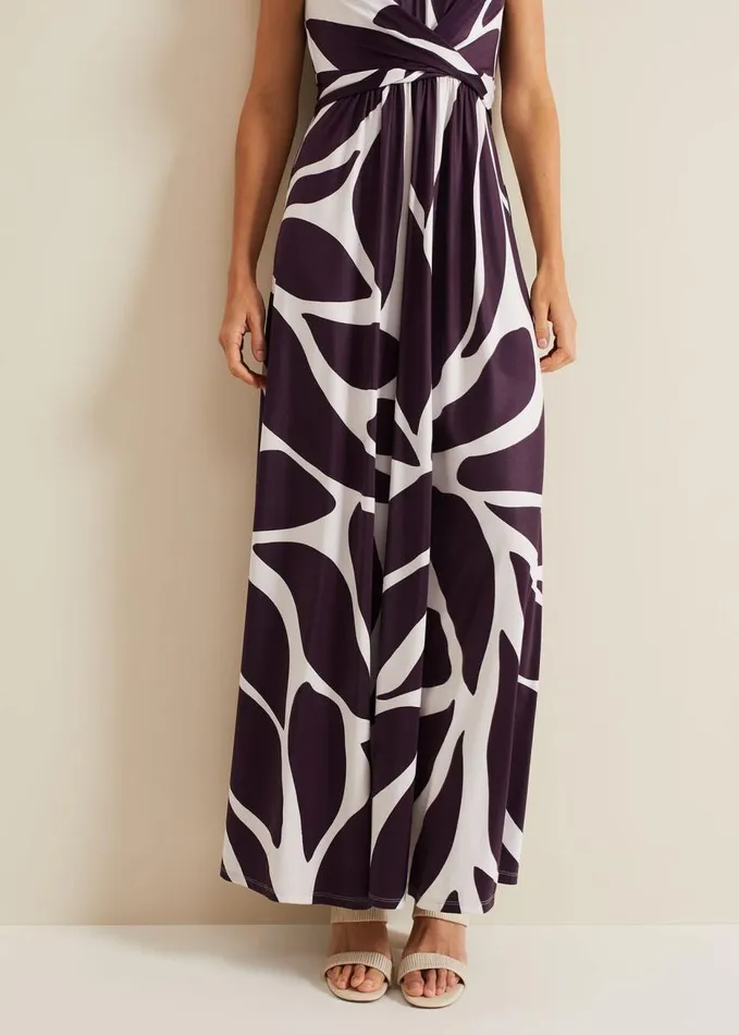 Phase Eight Palmer Leaf Print Maxi Dress Purple Women Dresses