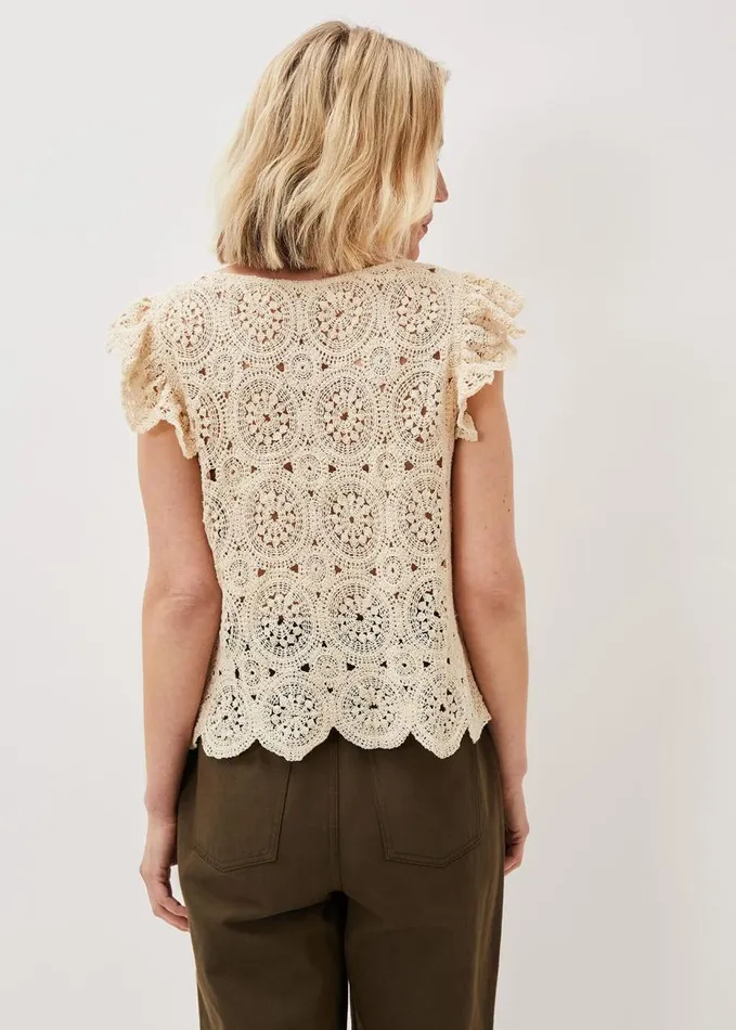 Phase Eight Paulie Crochet Pattern Knit Top Neutral Women Knitwear