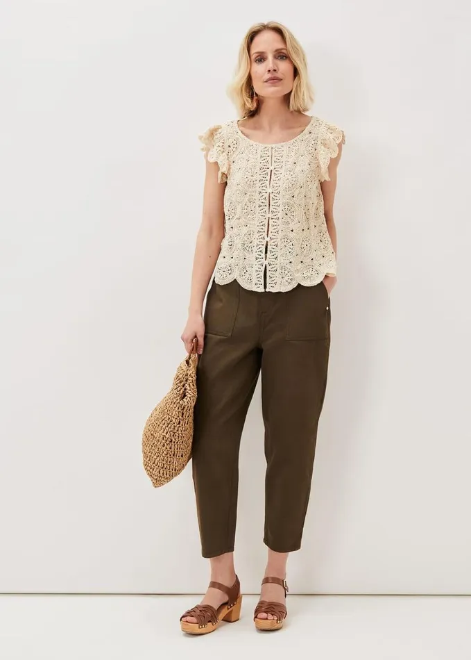 Phase Eight Paulie Crochet Pattern Knit Top Neutral Women Knitwear