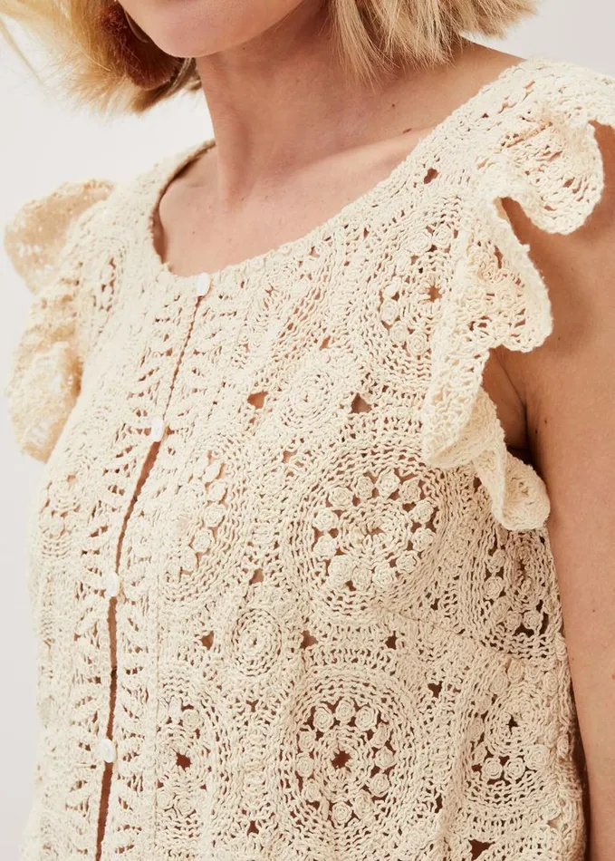 Phase Eight Paulie Crochet Pattern Knit Top Neutral Women Knitwear