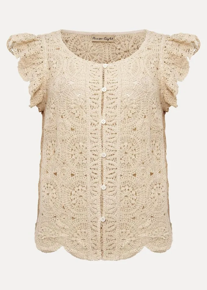 Phase Eight Paulie Crochet Pattern Knit Top Neutral Women Knitwear