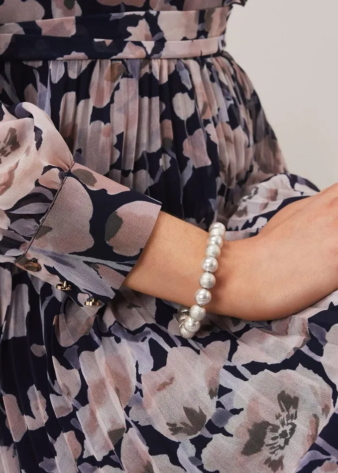 Phase Eight Pearl And Bead Stretch Bracelet Silver Women Jewellery