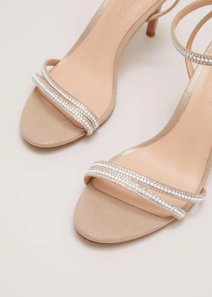 Phase Eight Pearl Embellished Barely There Sandal Metallic Women Occasion Shoes