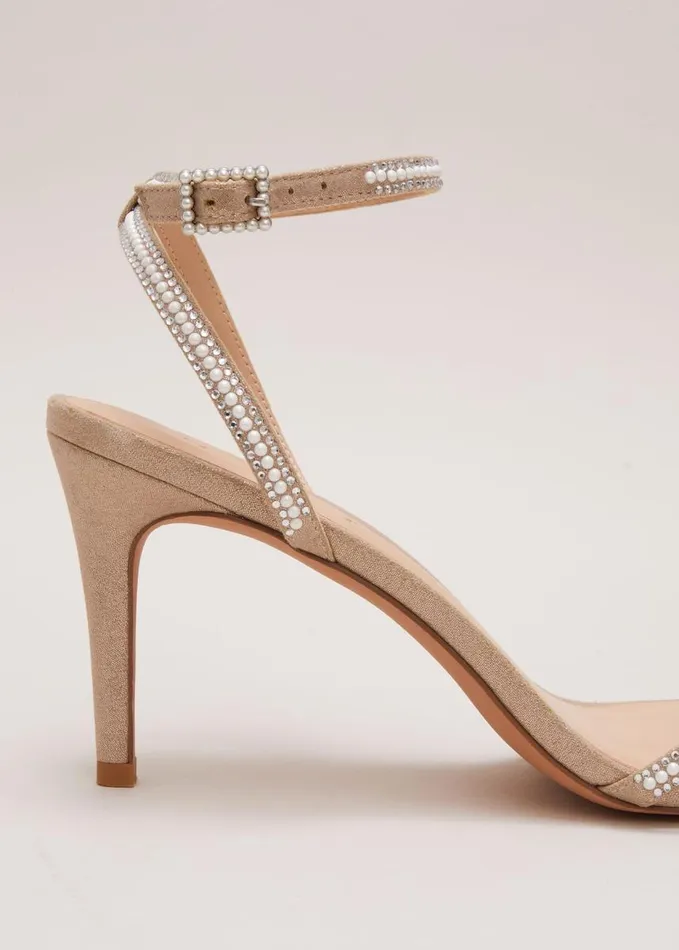 Phase Eight Pearl Embellished Barely There Sandal Metallic Women Occasion Shoes