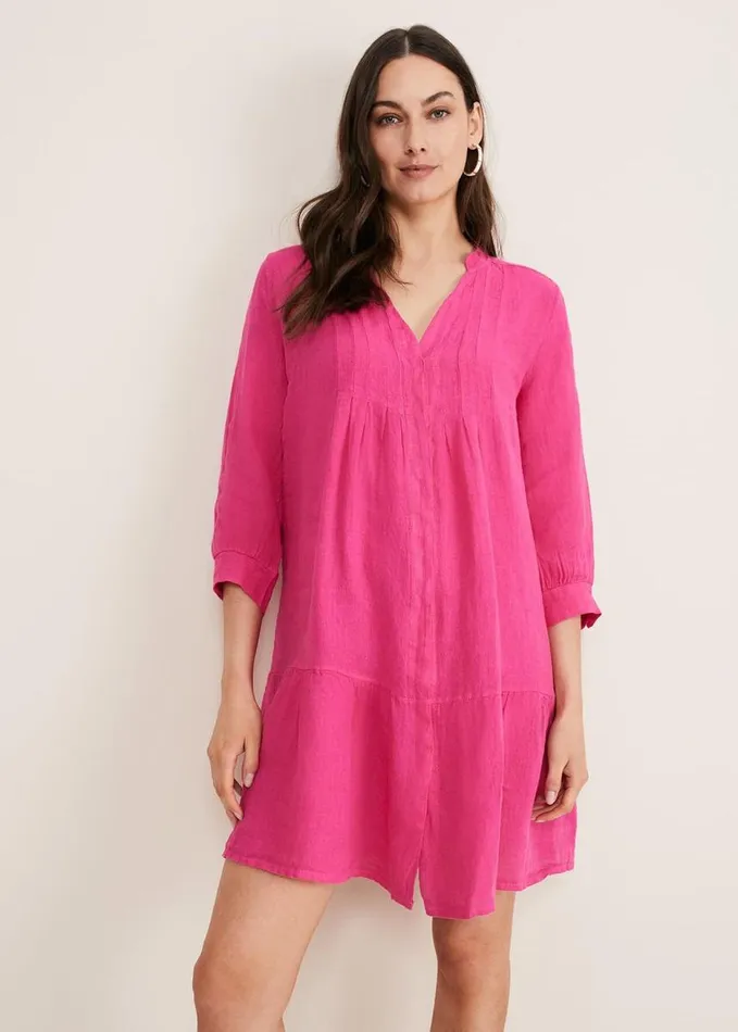 Phase Eight Penele Linen Swing Dress Magenta Women Dresses