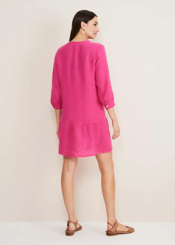 Phase Eight Penele Linen Swing Dress Magenta Women Dresses