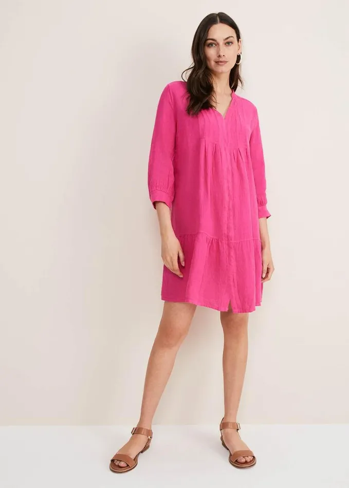 Phase Eight Penele Linen Swing Dress Magenta Women Dresses