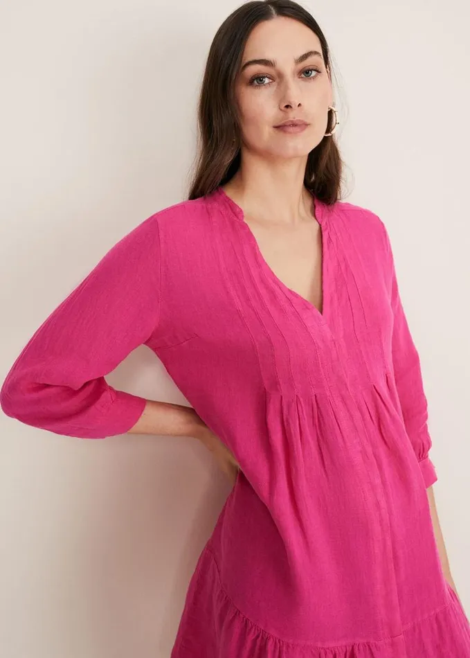 Phase Eight Penele Linen Swing Dress Magenta Women Dresses