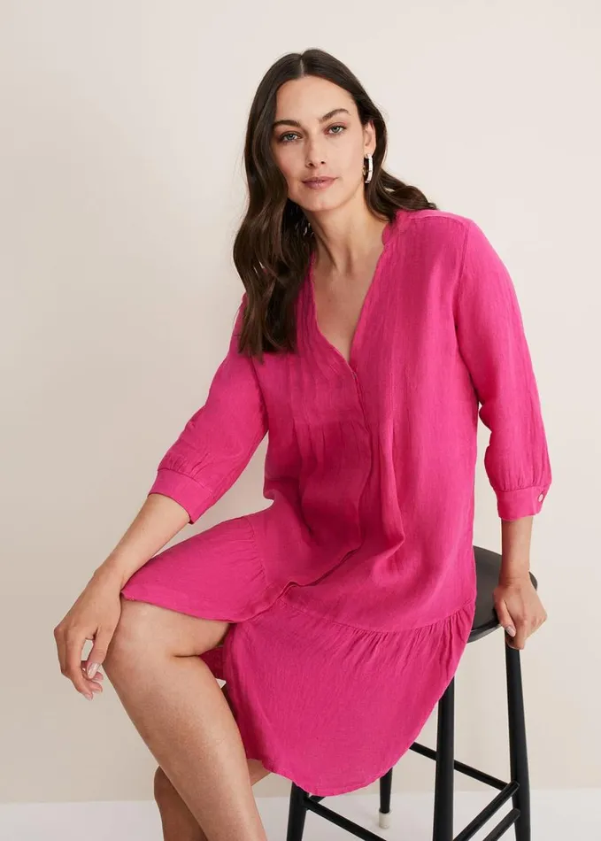 Phase Eight Penele Linen Swing Dress Magenta Women Dresses