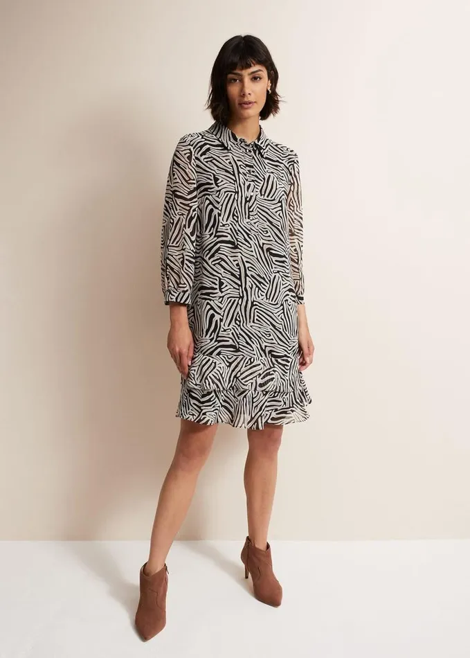 Phase Eight Penelope Zebra Shirt Mini Dress Stoneivory Women Dresses
