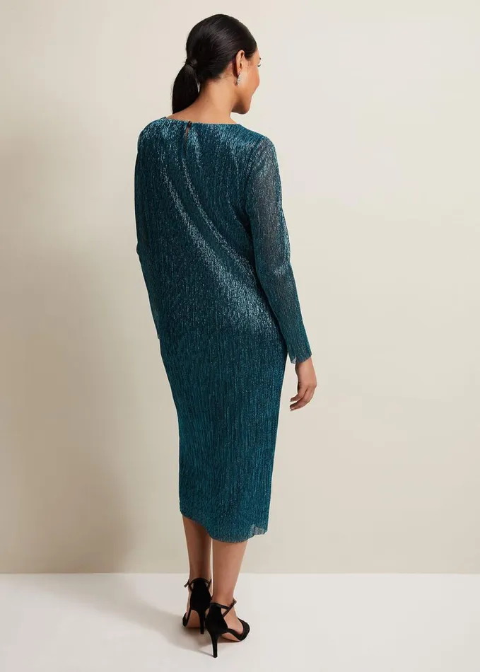 Phase Eight Petite Alix Plisse Dress Blue Women Dresses