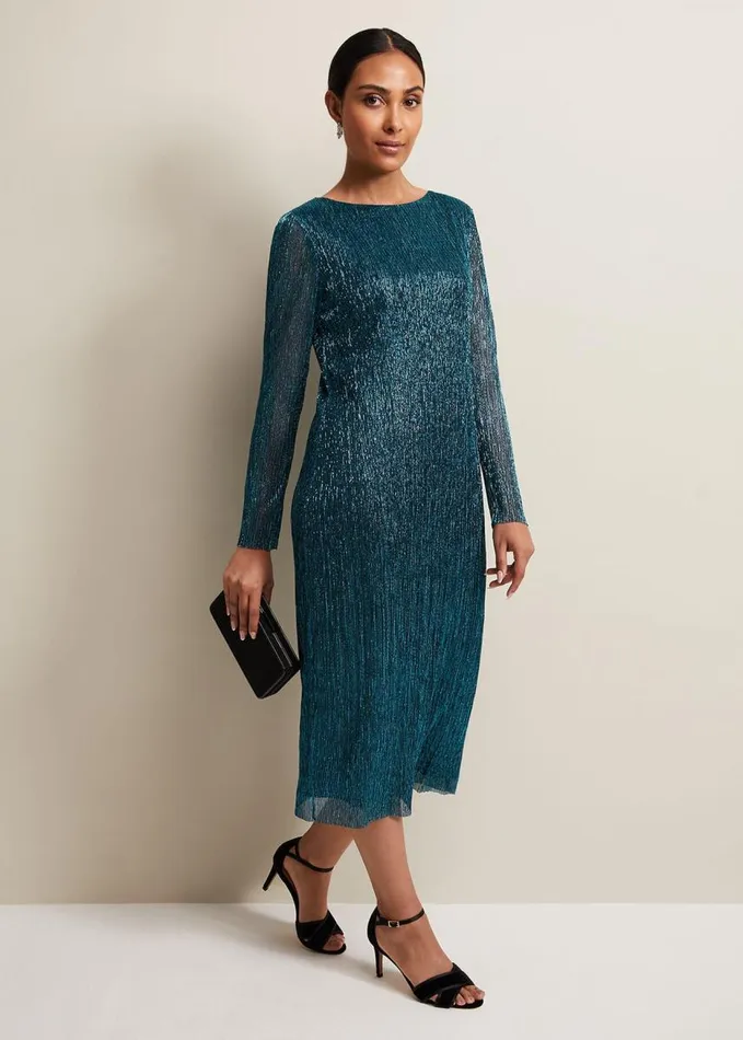 Phase Eight Petite Alix Plisse Dress Blue Women Dresses