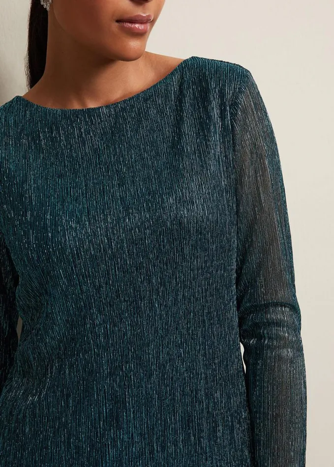 Phase Eight Petite Alix Plisse Dress Blue Women Dresses