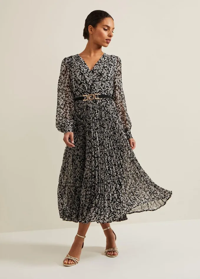 Phase Eight Petite Ayana Spot Pleat Midaxi Dress Multicoloured Women Dresses