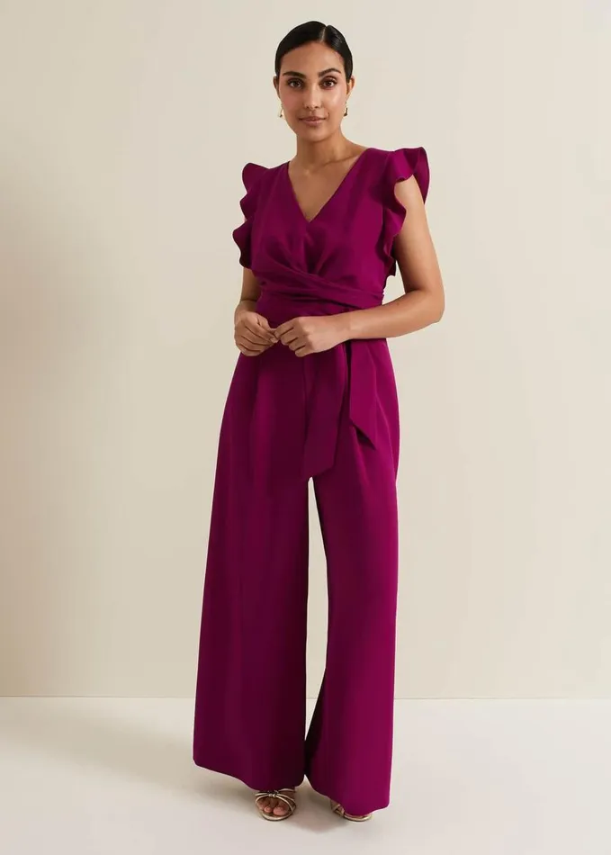 Phase Eight Petite Ayla Ruffle Jumpsuit Magenta Women Jumpsuits