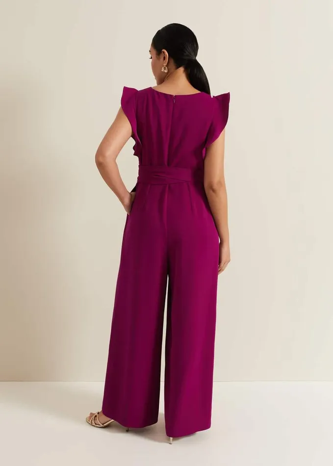 Phase Eight Petite Ayla Ruffle Jumpsuit Magenta Women Jumpsuits