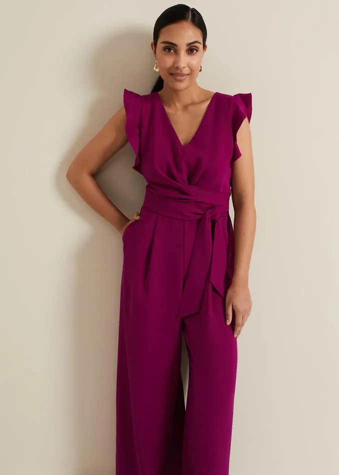 Phase Eight Petite Ayla Ruffle Jumpsuit Magenta Women Jumpsuits