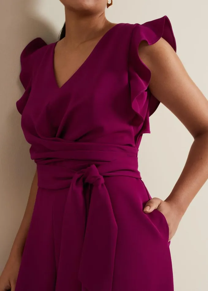 Phase Eight Petite Ayla Ruffle Jumpsuit Magenta Women Jumpsuits