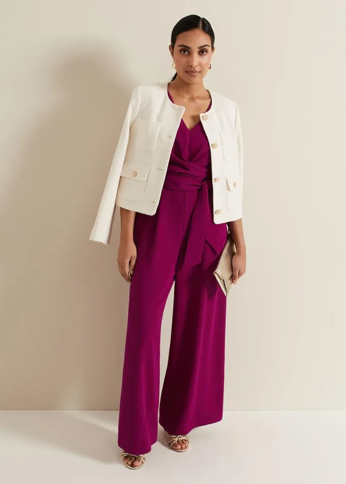 Phase Eight Petite Ayla Ruffle Jumpsuit Magenta Women Jumpsuits