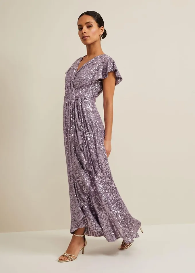 Phase Eight Petite Carina Sequin Maxi Dress Purple Women Dresses