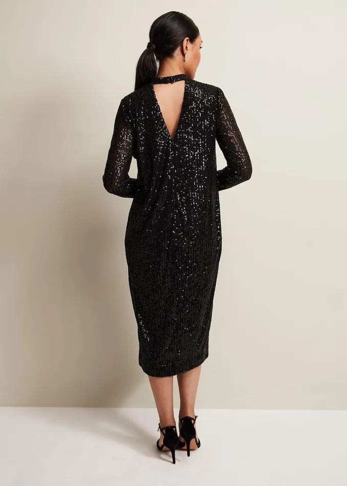 Phase Eight Petite Cindy Black Sequin Midi Dress Black Women Dresses