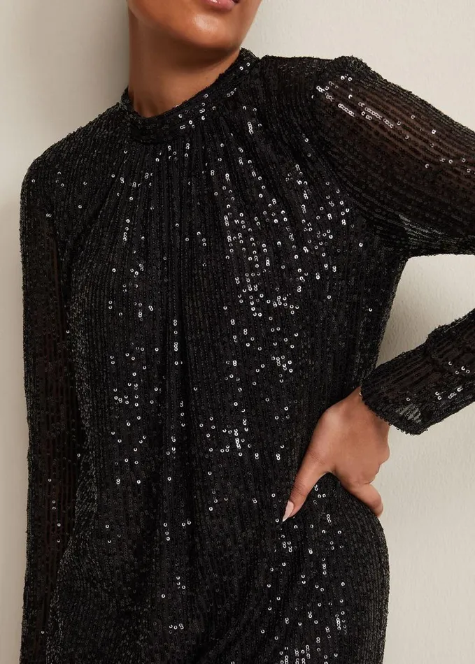 Phase Eight Petite Cindy Black Sequin Midi Dress Black Women Dresses