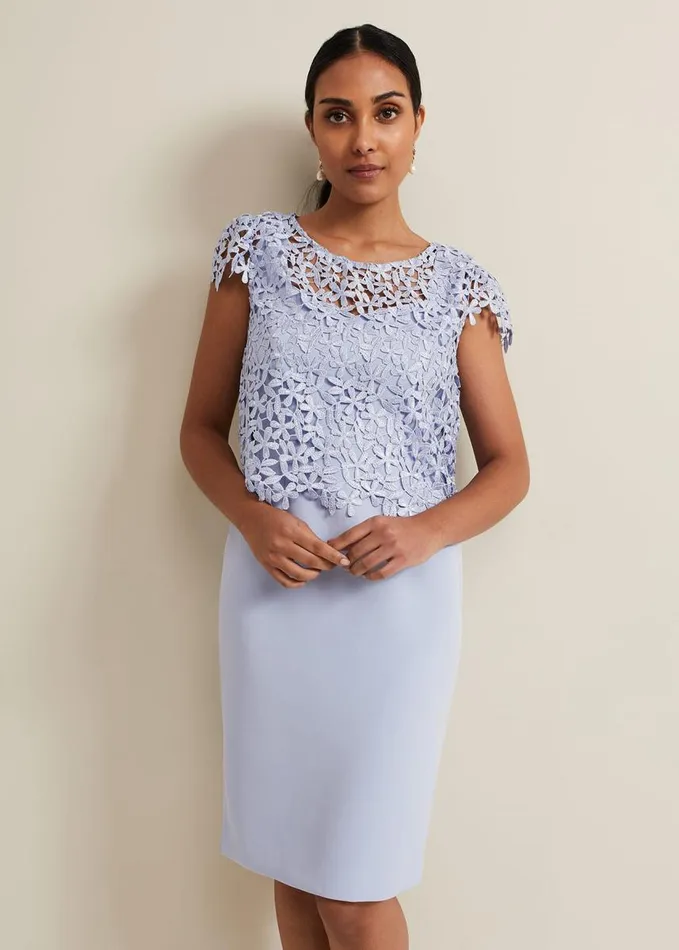 Phase Eight Petite Daisy Lace Double Layer Dress Pale Blue Women Dresses