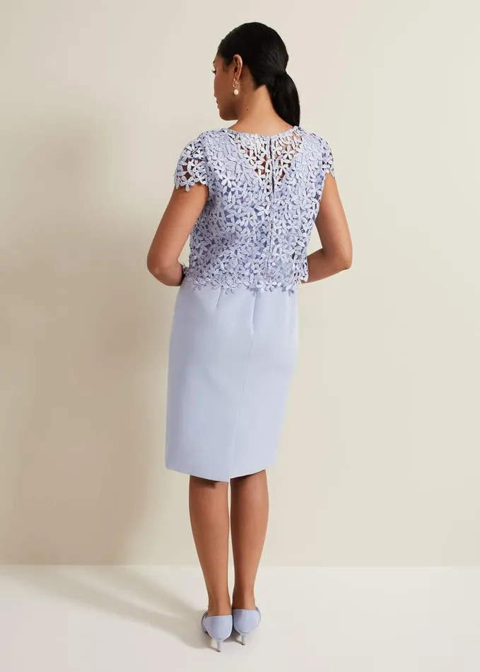 Phase Eight Petite Daisy Lace Double Layer Dress Pale Blue Women Dresses