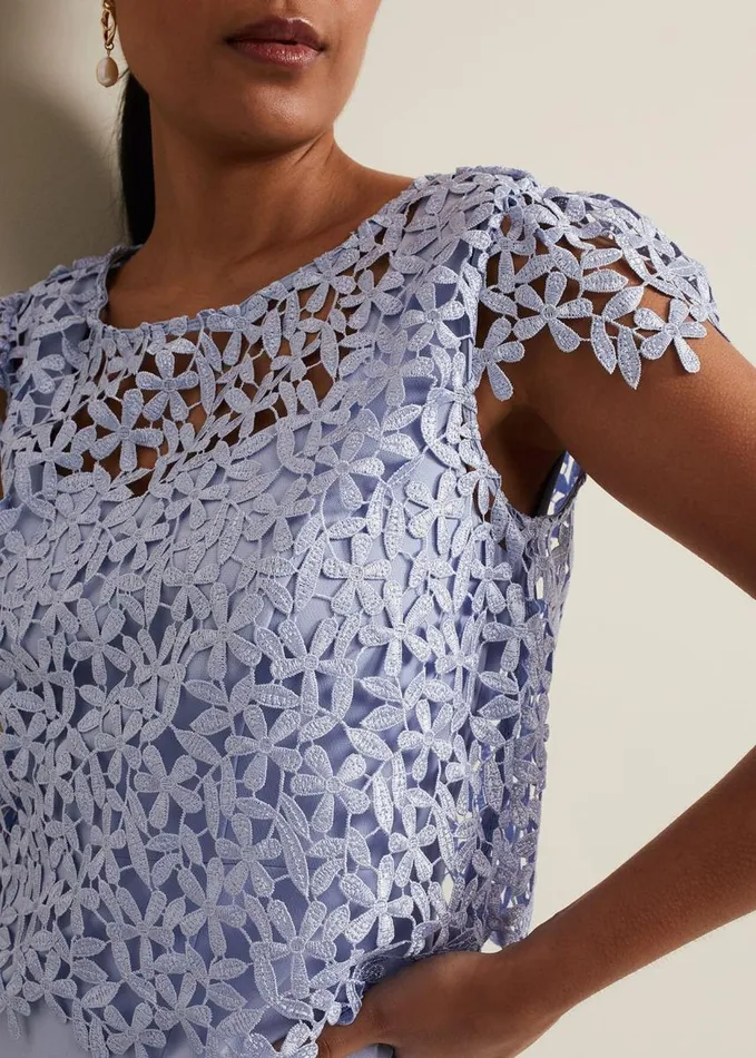 Phase Eight Petite Daisy Lace Double Layer Dress Pale Blue Women Dresses