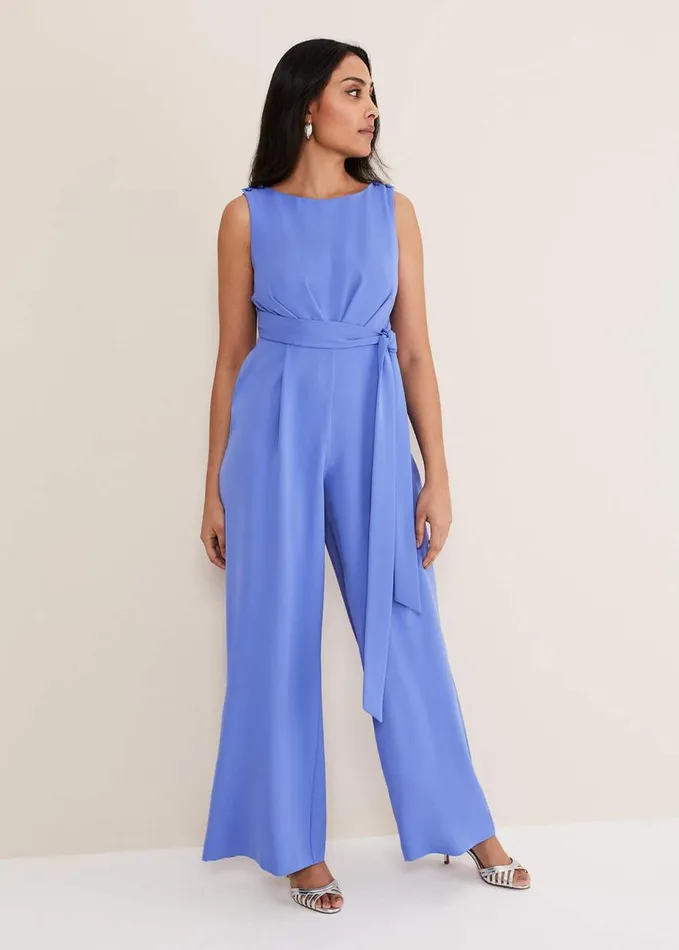 Phase Eight Petite Elaina Blue Wide Leg Jumpsuit Foxglove Blue Women Dresses