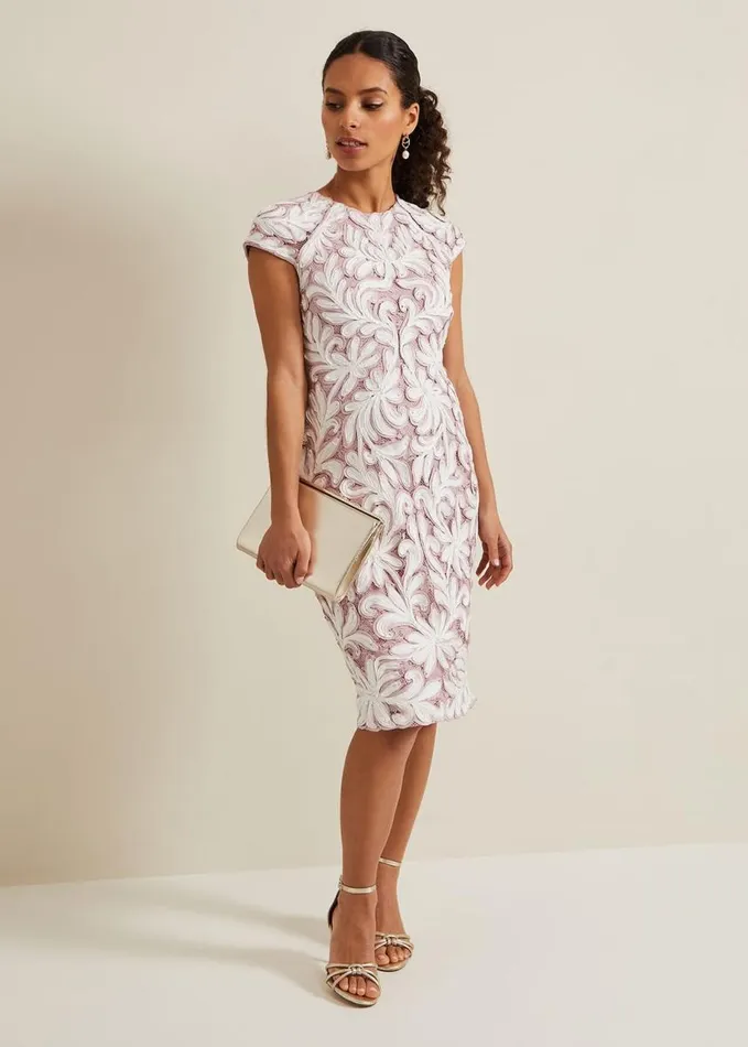Phase Eight Petite Karima Tapework Midi Dress Pale Pink Women Dresses