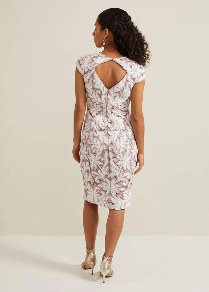 Phase Eight Petite Karima Tapework Midi Dress Pale Pink Women Dresses