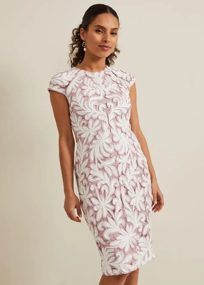 Phase Eight Petite Karima Tapework Midi Dress Pale Pink Women Dresses