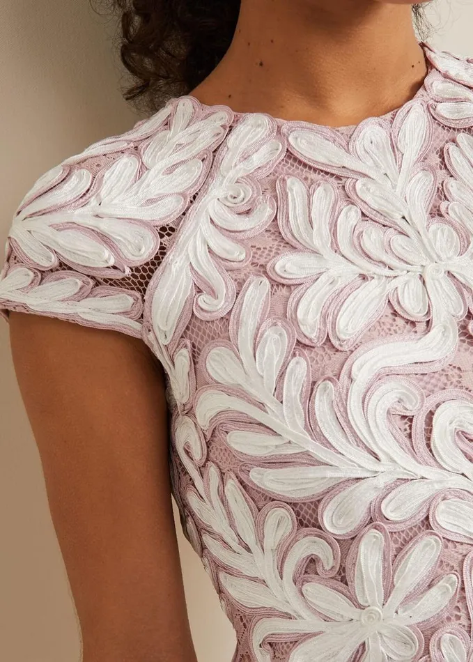 Phase Eight Petite Karima Tapework Midi Dress Pale Pink Women Dresses