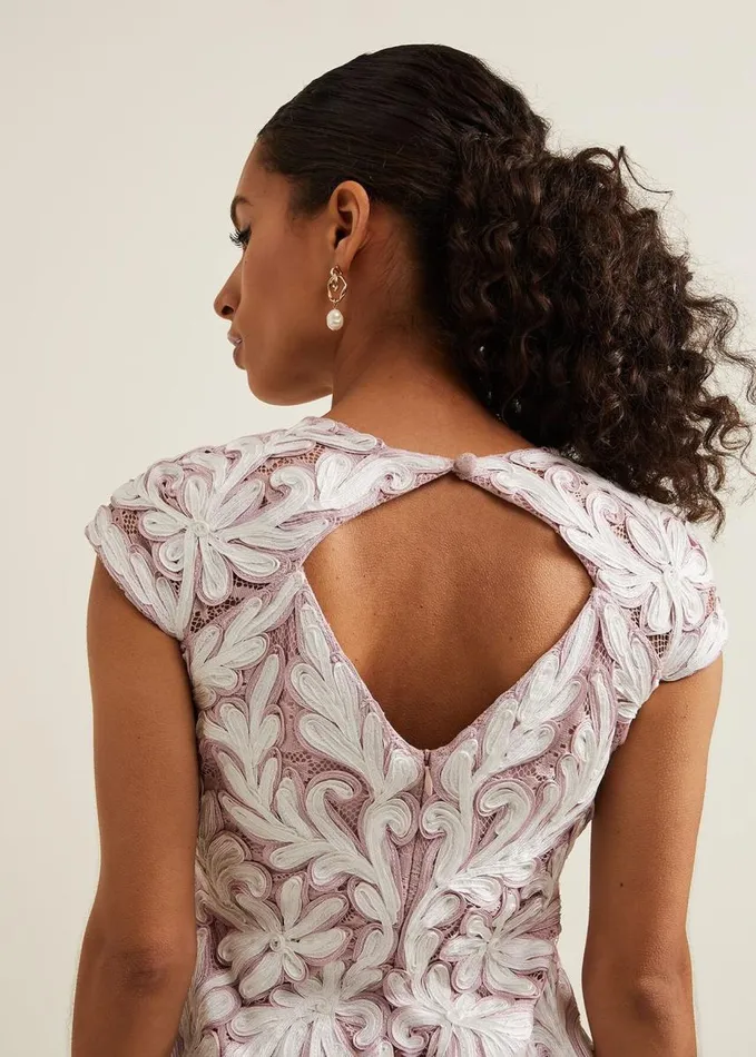 Phase Eight Petite Karima Tapework Midi Dress Pale Pink Women Dresses