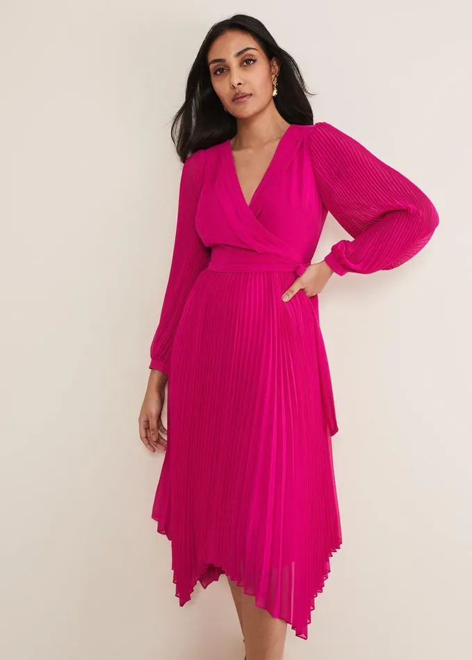 Phase Eight Petite Petra Wrap Pleated Midi Dress Magenta Women Dresses