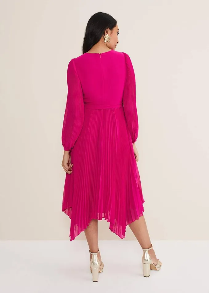 Phase Eight Petite Petra Wrap Pleated Midi Dress Magenta Women Dresses