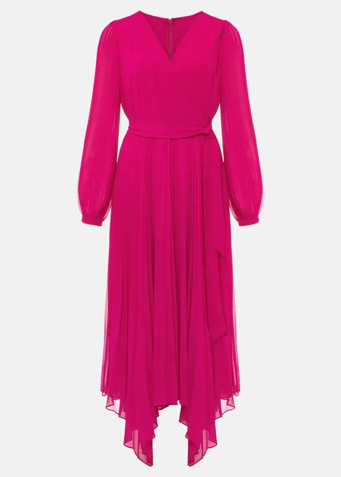 Phase Eight Petite Petra Wrap Pleated Midi Dress Magenta Women Dresses